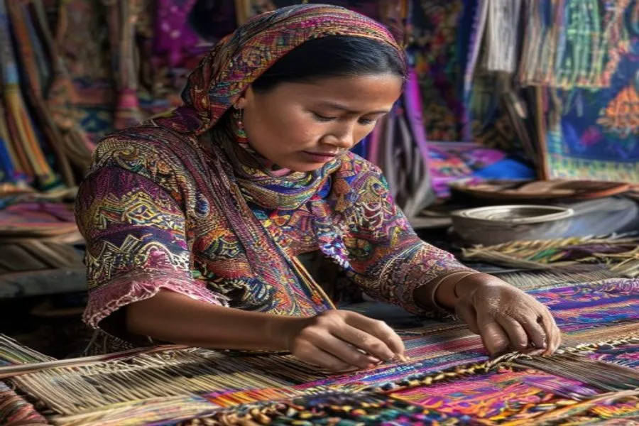 Sumbanese woman weaving traditional ikat textile on a backstrap loom