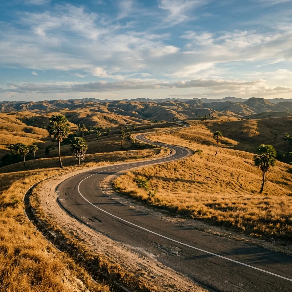 Savanna landscape road, East Sumba, Indonesia