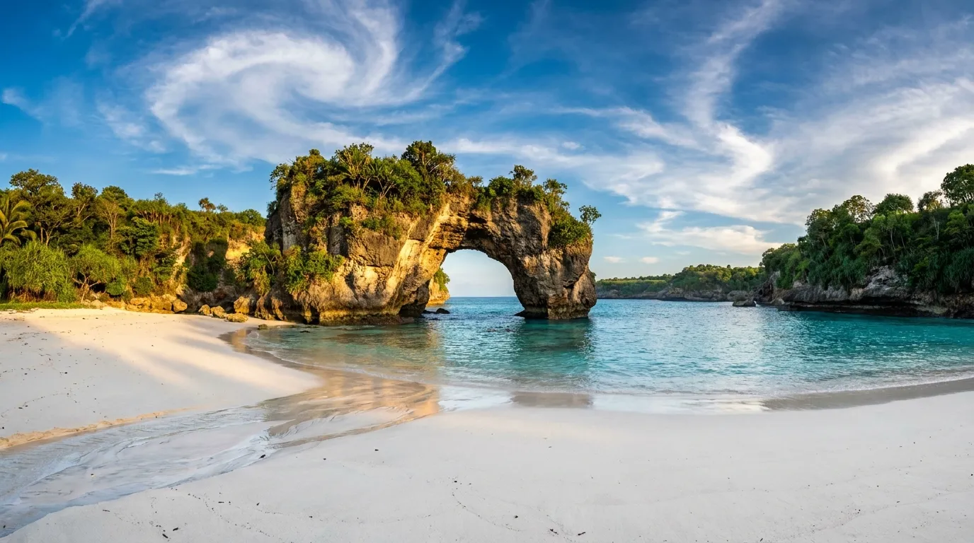 Natural rock arch formations at Watu Bela Beach, Kodi, West Sumba